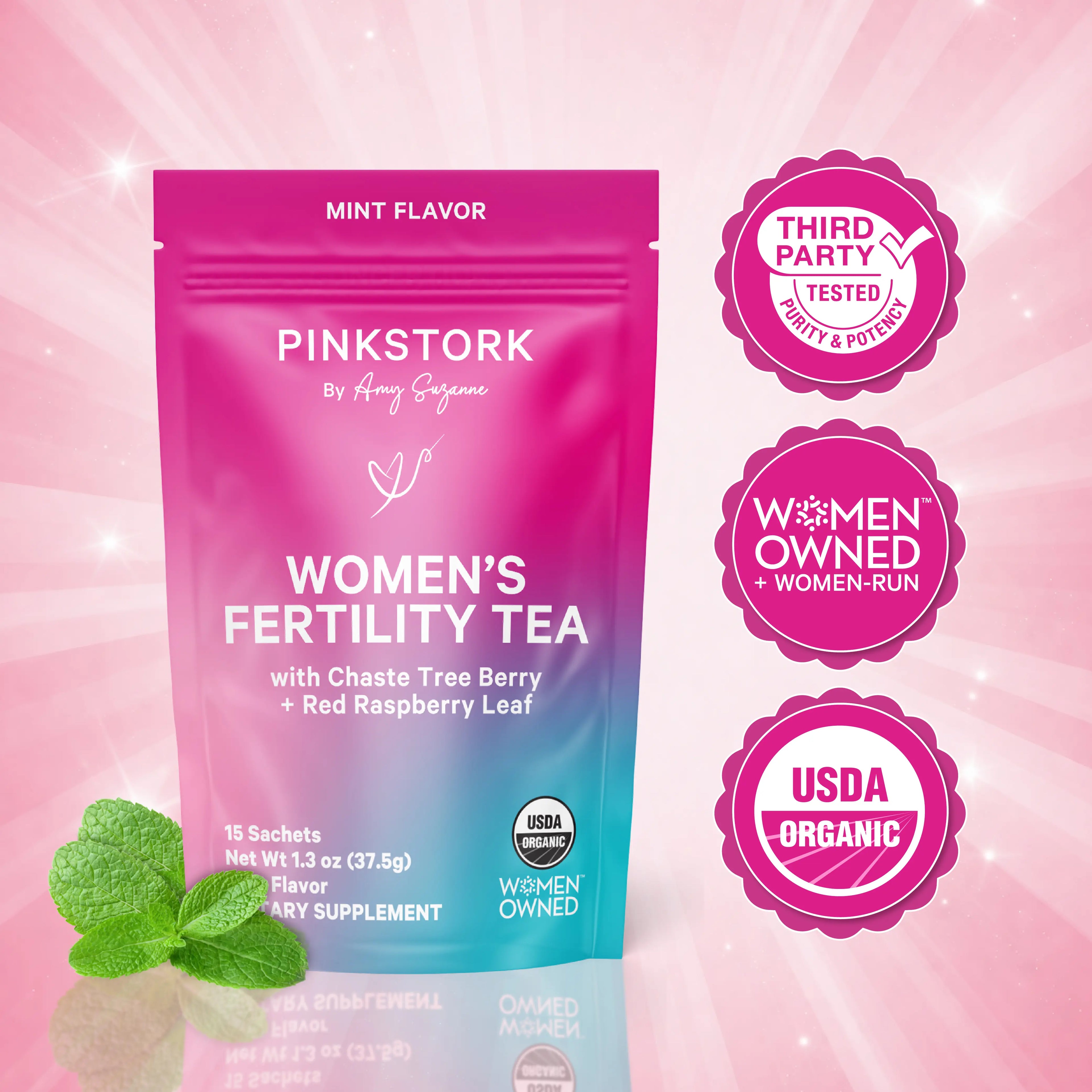 Pink Stork Organic Herbal Fertility Support | Vitex + Red Raspberry Leaf | 3 Flavors Available | TTC + Cycle Support for Women