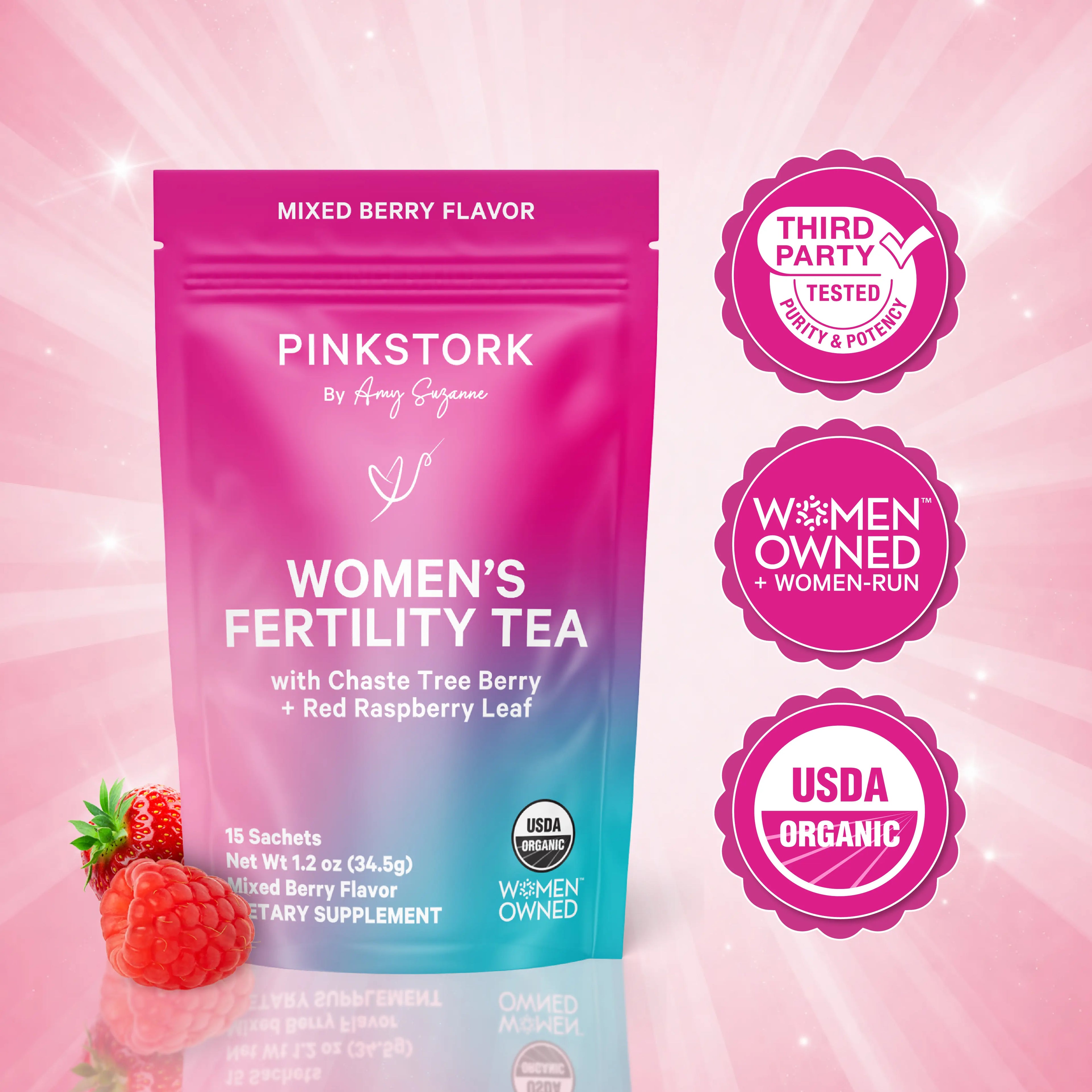 Pink Stork Organic Herbal Fertility Support | Vitex + Red Raspberry Leaf | 3 Flavors Available | TTC + Cycle Support for Women