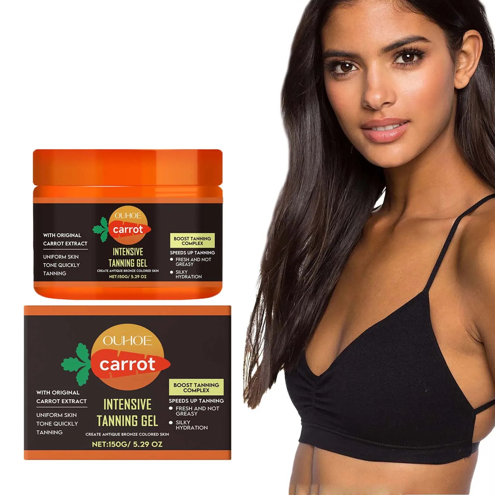 Carrot Tanning Gel - Lightweight Hydrating Bronzing Gel for Natural Sunless Tan Enhancement for Face and Body