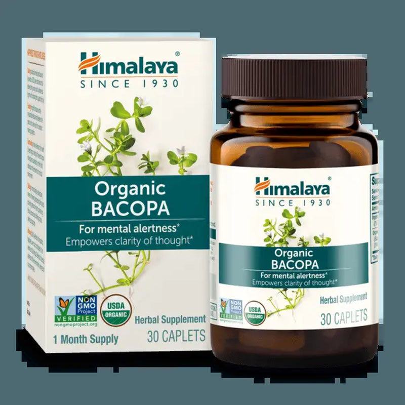 Himalaya Organic Bacopa - Bacopa Monnieri Herbal Brain Supplements for Memory and Focus Support - USDA Organic, Vegan, Non-Gmo, Gluten Free, 750 Mg, 30 Caplets