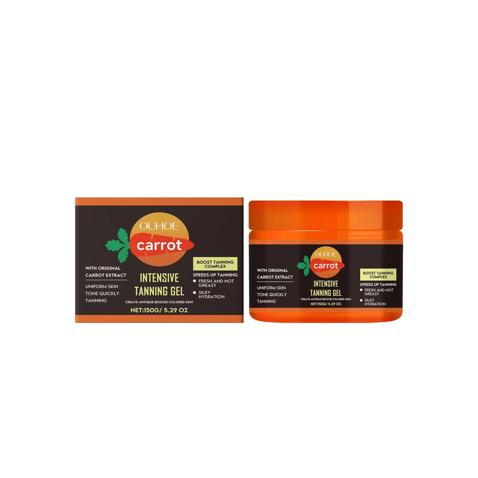 Carrot Tanning Gel - Lightweight Hydrating Bronzing Gel for Natural Sunless Tan Enhancement for Face and Body