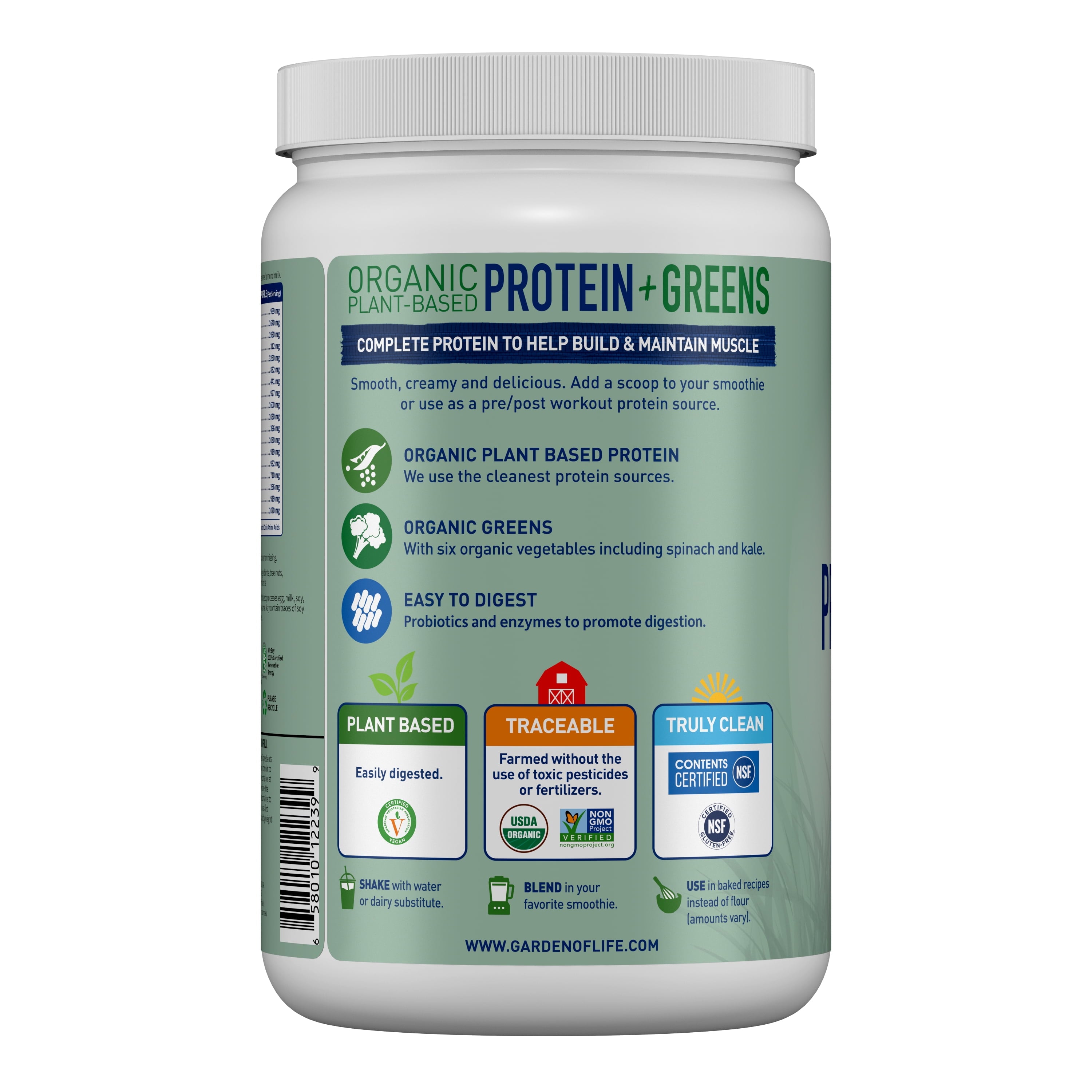 Organic Plant Based Greens Probiotic 20G Protein Shake Drink Powder for Digestive Gut Health, Vegan, Vanilla, 1.1Lb