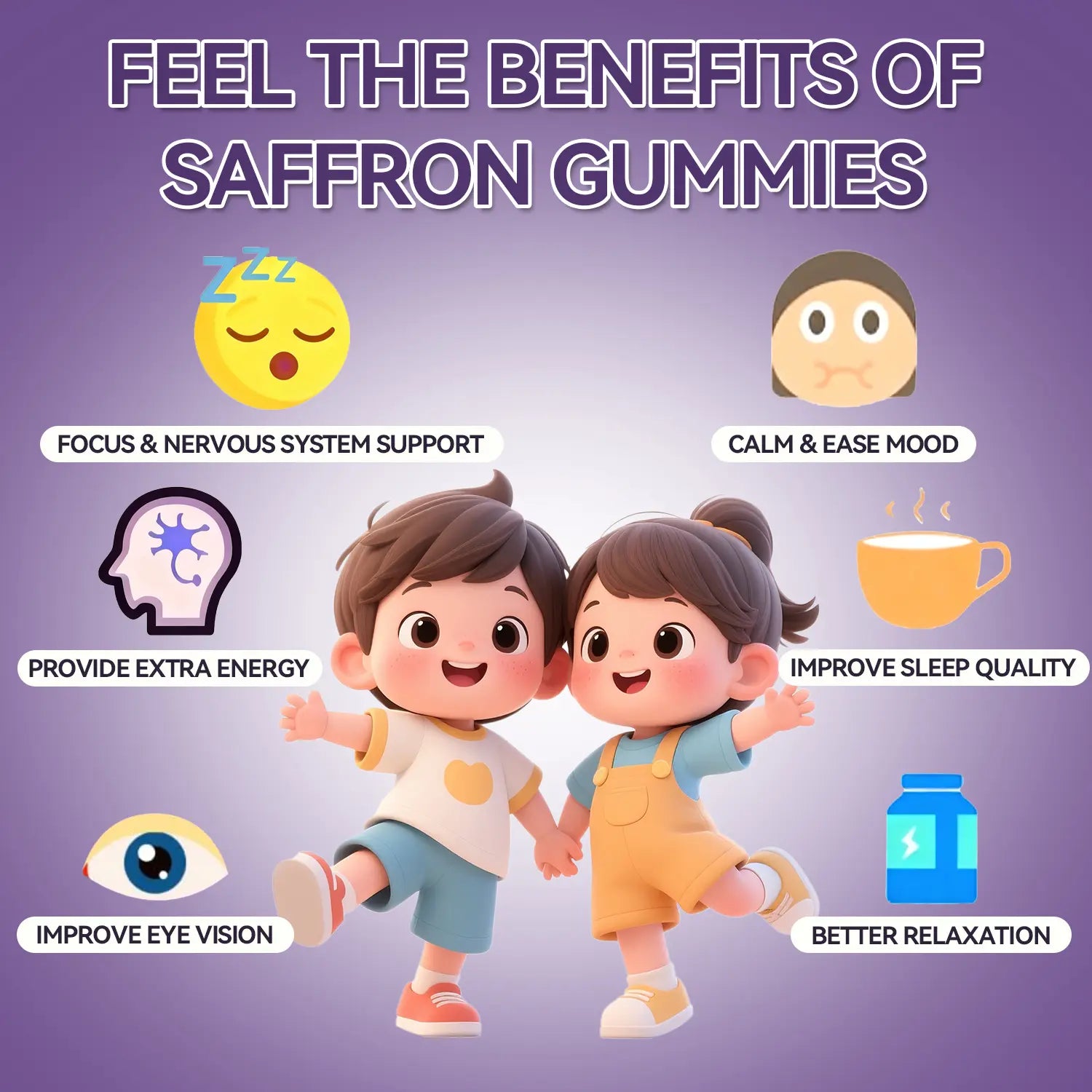 CRASYE Saffron Gummies for Kids, 100% Pure Organic Natural Extract, Sugar-Free Dietary Supplement, 60 Vegan Gummies for Calm Mood & Focus Support