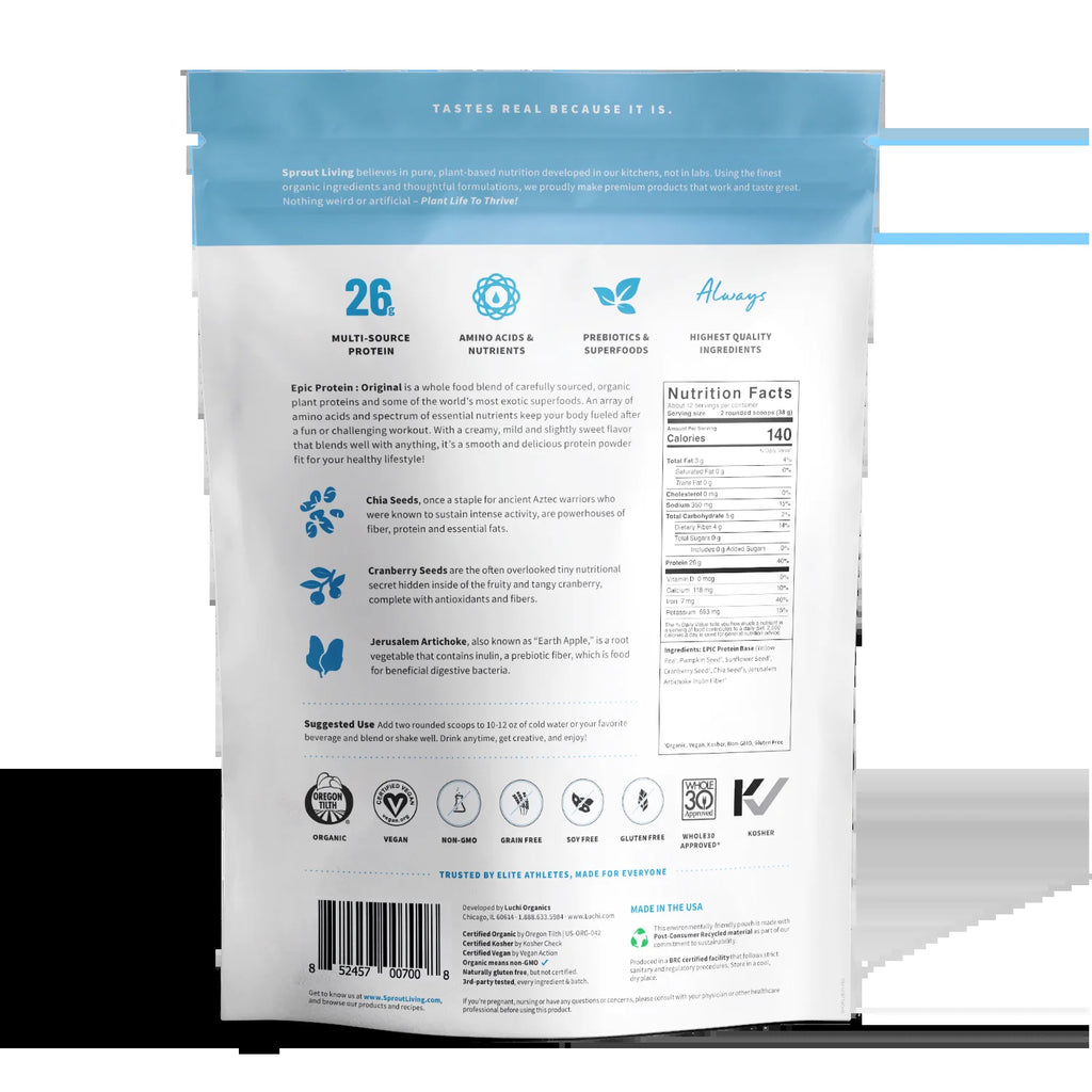 Epic Protein | Organic Plant Protein, Superfoods, Original (Unflavored) 1 Lb