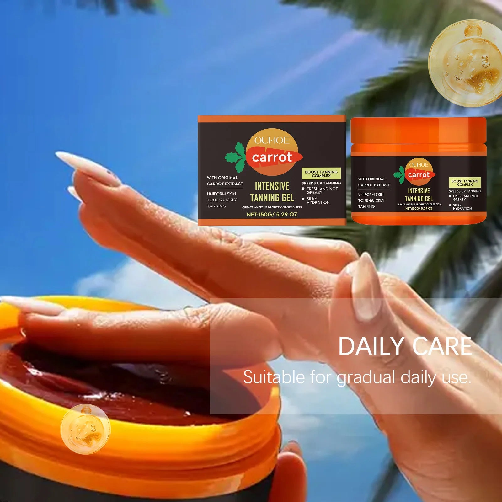 Carrot Tanning Gel - Lightweight Hydrating Bronzing Gel for Natural Sunless Tan Enhancement for Face and Body